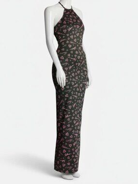 Balmain Paris Women's Green Crush Print Halter-Neck Maxi Dress Size 38
